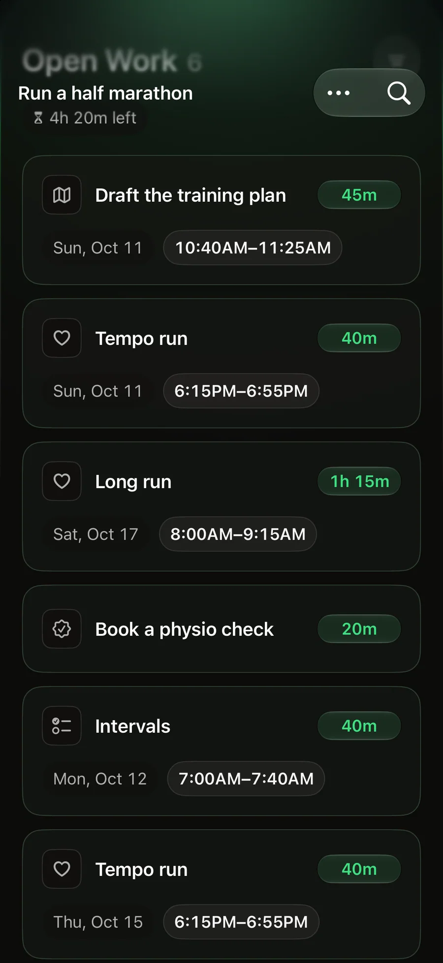 Reflect Planner goals screen with tasks linked to a goal